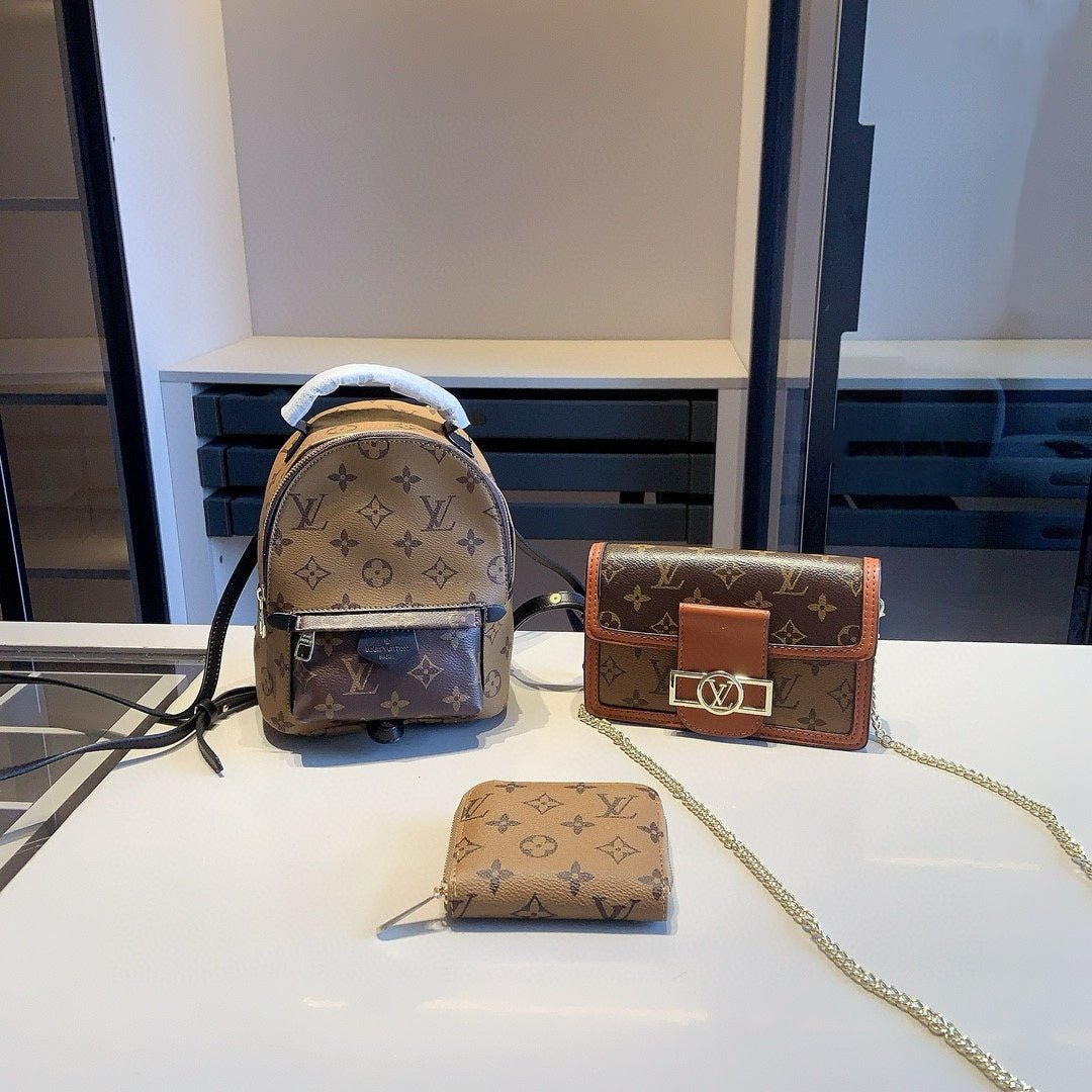 VV-3in1-DF-BROWN_1-1.jpg 【ルイヴィトン】3点セット♢Dauphine|肩掛け可能な双肩包&財布セット、シンプルでエレガント♪今すぐゲット! - 画像 (1)