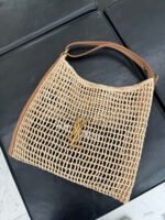 【サンローラン】パリ カサンドラ ラフィア×レザー ショルダーバッグ ベージュ - 画像 (5)