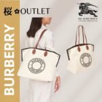 【バーバリー】期間限定SALE★ミディアム ロゴ コットンキャンバス トート